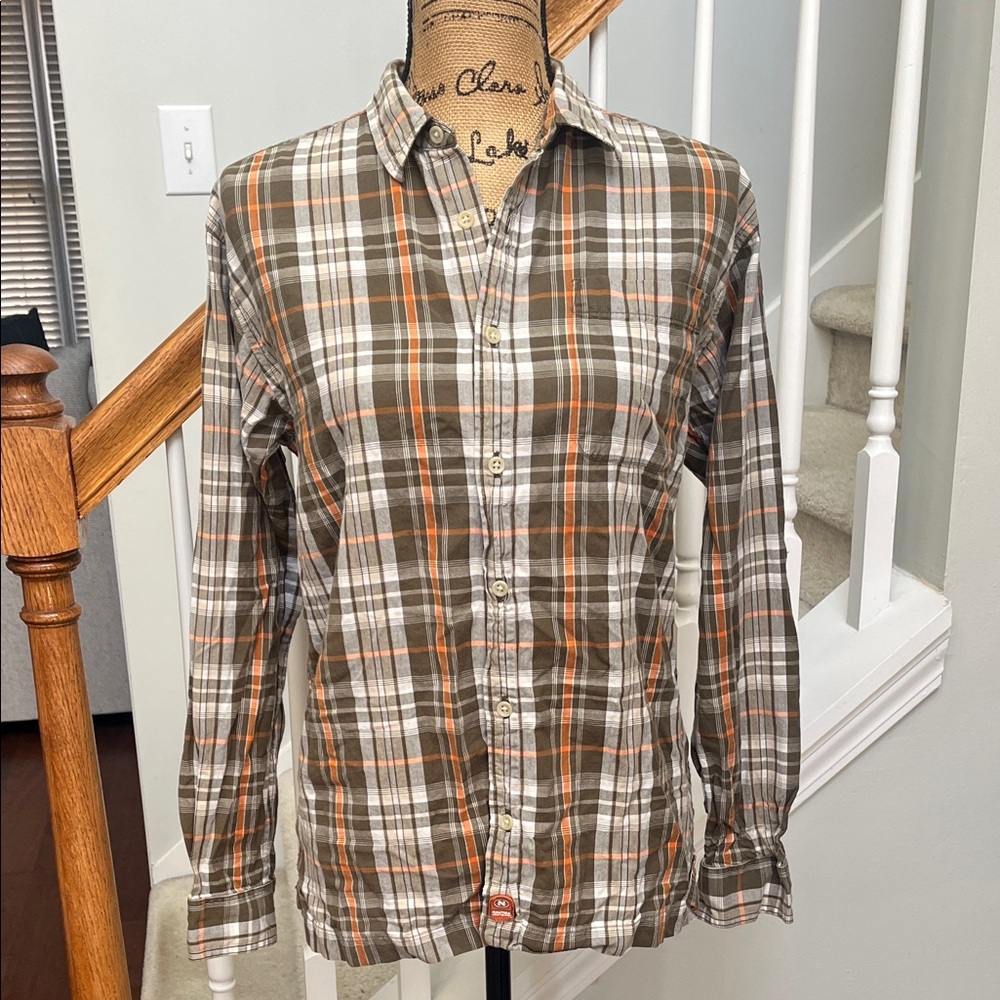EUC Nautica Kids Plaid Button-Down Shirt - Orange, Green, White